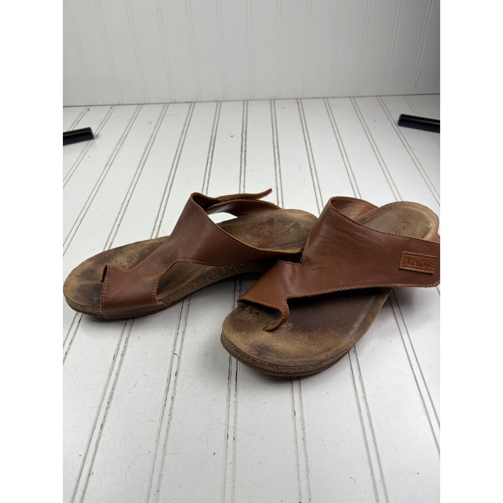 Taos Trulie Leather Slide Brown Toe Loop Cork Wedge Sandals Women's Size 9-9.5 - Picture 6 of 10